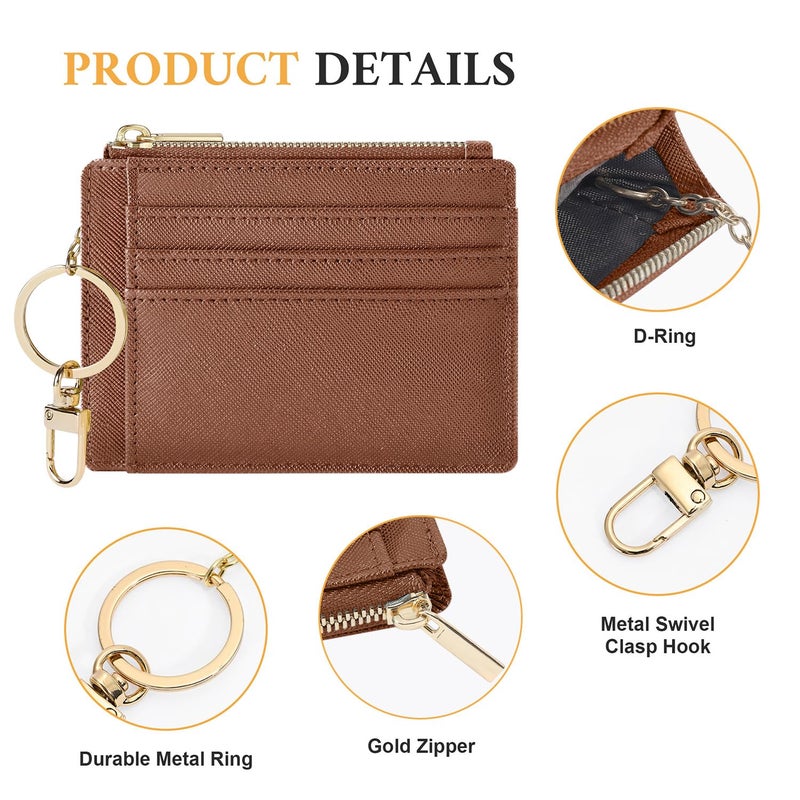 Sodsay Card Case Slim Front Pocket Wallet for Women Credit Card Holder with Keychain(CH Deep Brown) - Image 3